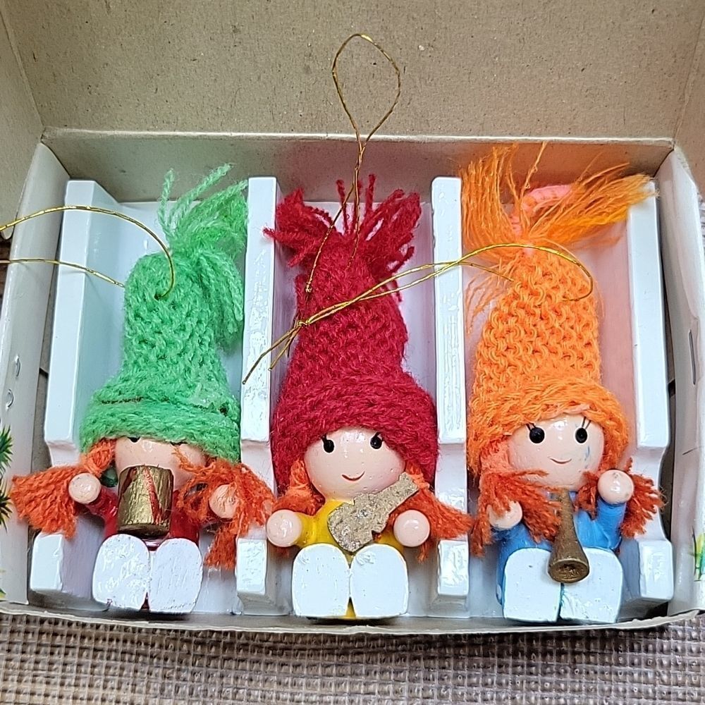 NIB! Vintage 3 Handmade Musician Christmas Ornaments